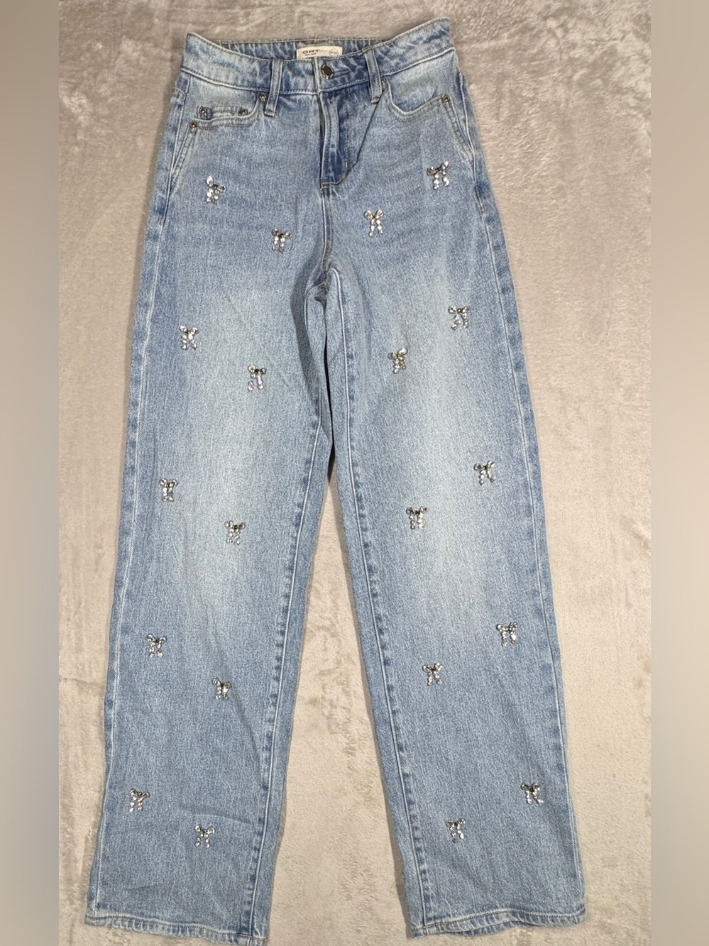 OAT Rhinestone Bows Coquette Wide Leg High Rise Cotton Blend Denim
blue Jeans 25 - Picture 17 of 17